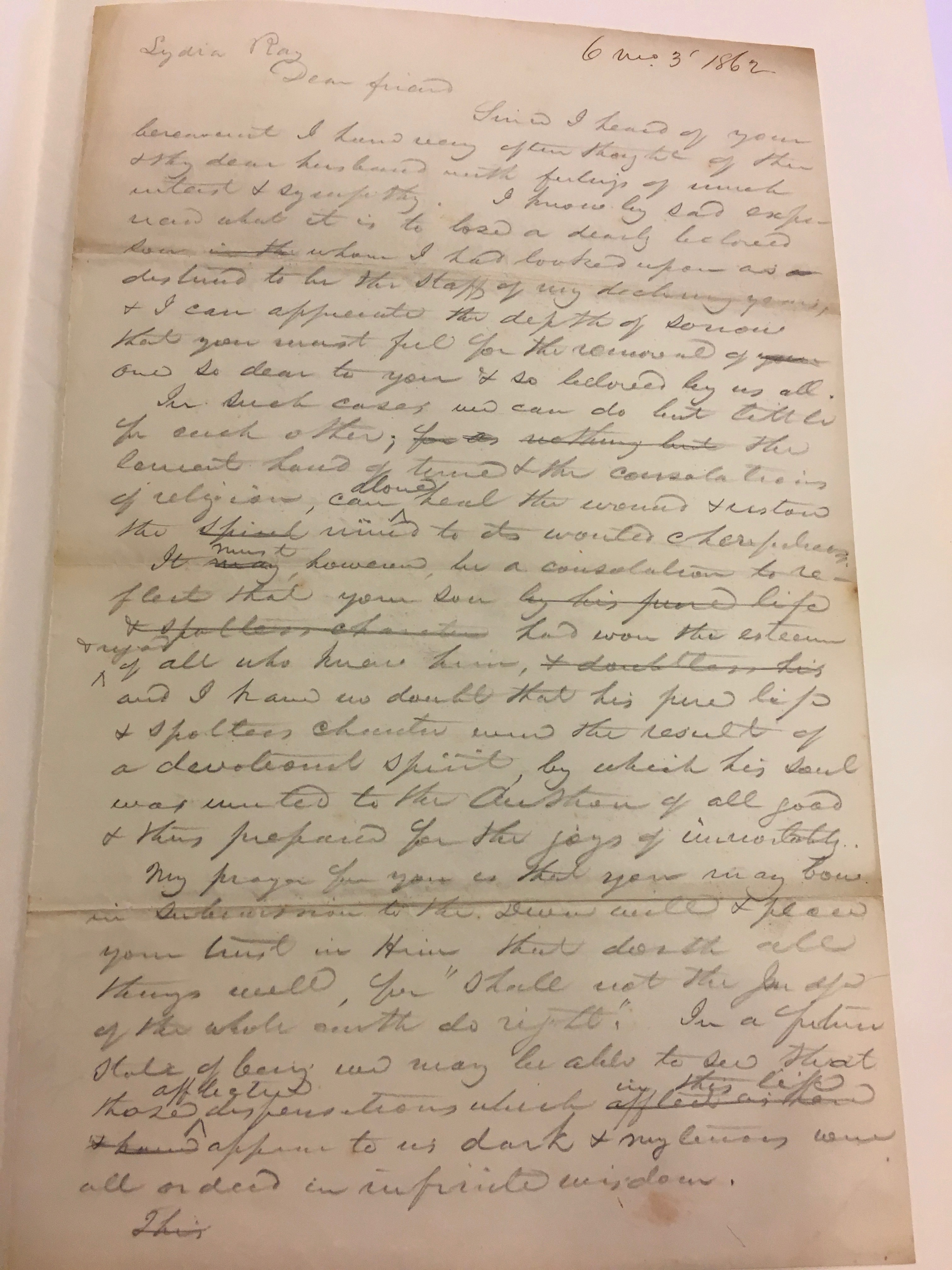 SMJ to Lydia Ray 1862