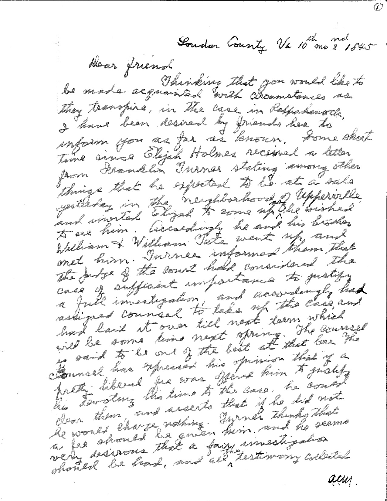 yardley taylor letter to Cyrus Griest 1845 page 1