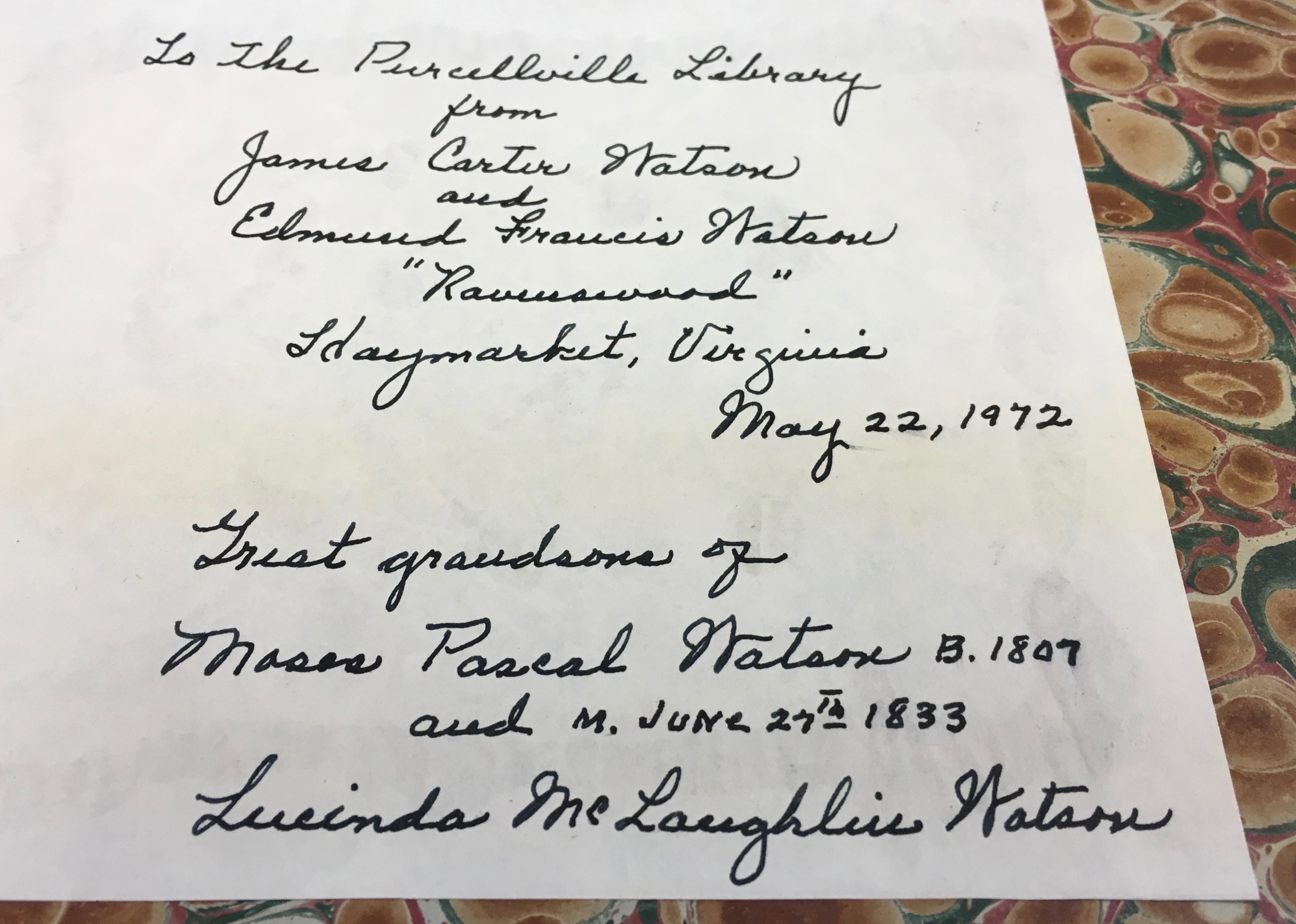 donation page for Moses Pascal Watson material