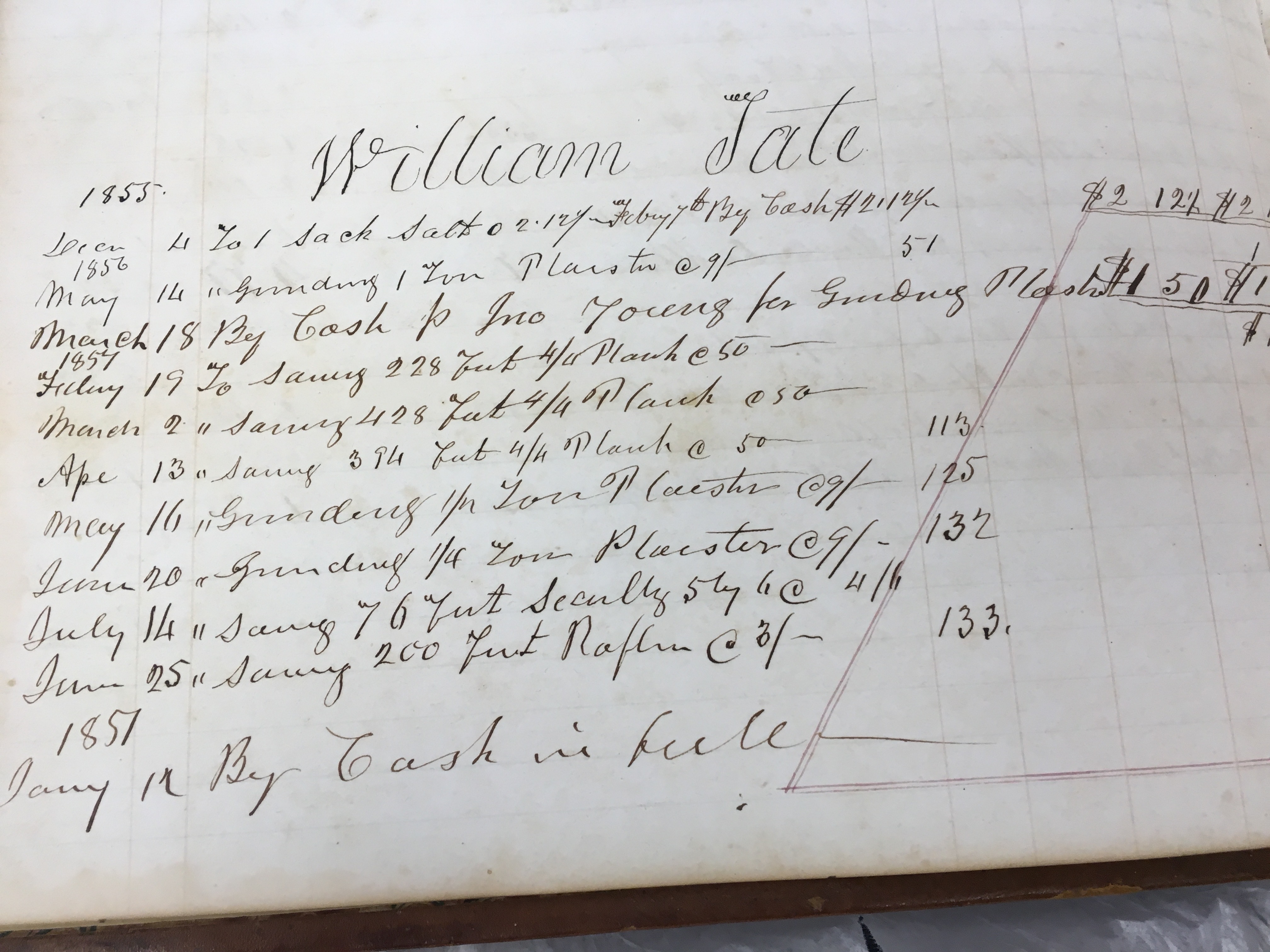 William Tate 1855 Watsons mill bill for plaster