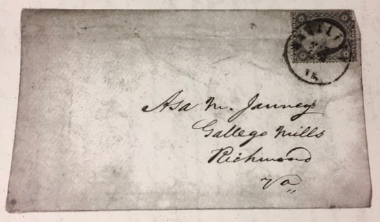 March 1860 envelope to Asa M. Janney at Gallegos Mill, Richmond (1)