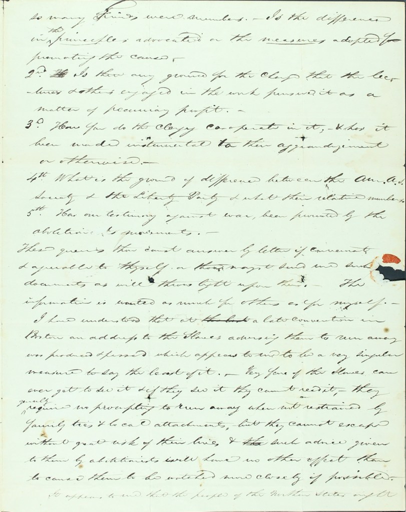 Virginia Quaker Samuel M. Janney anti-slavery letter