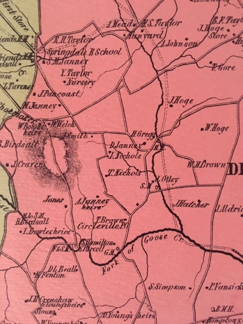 old hand drawn Virginia map with names