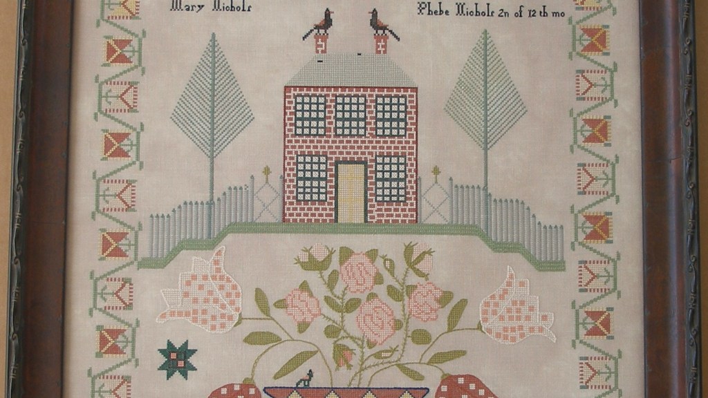 Quaker Virginia woman stitch sampler