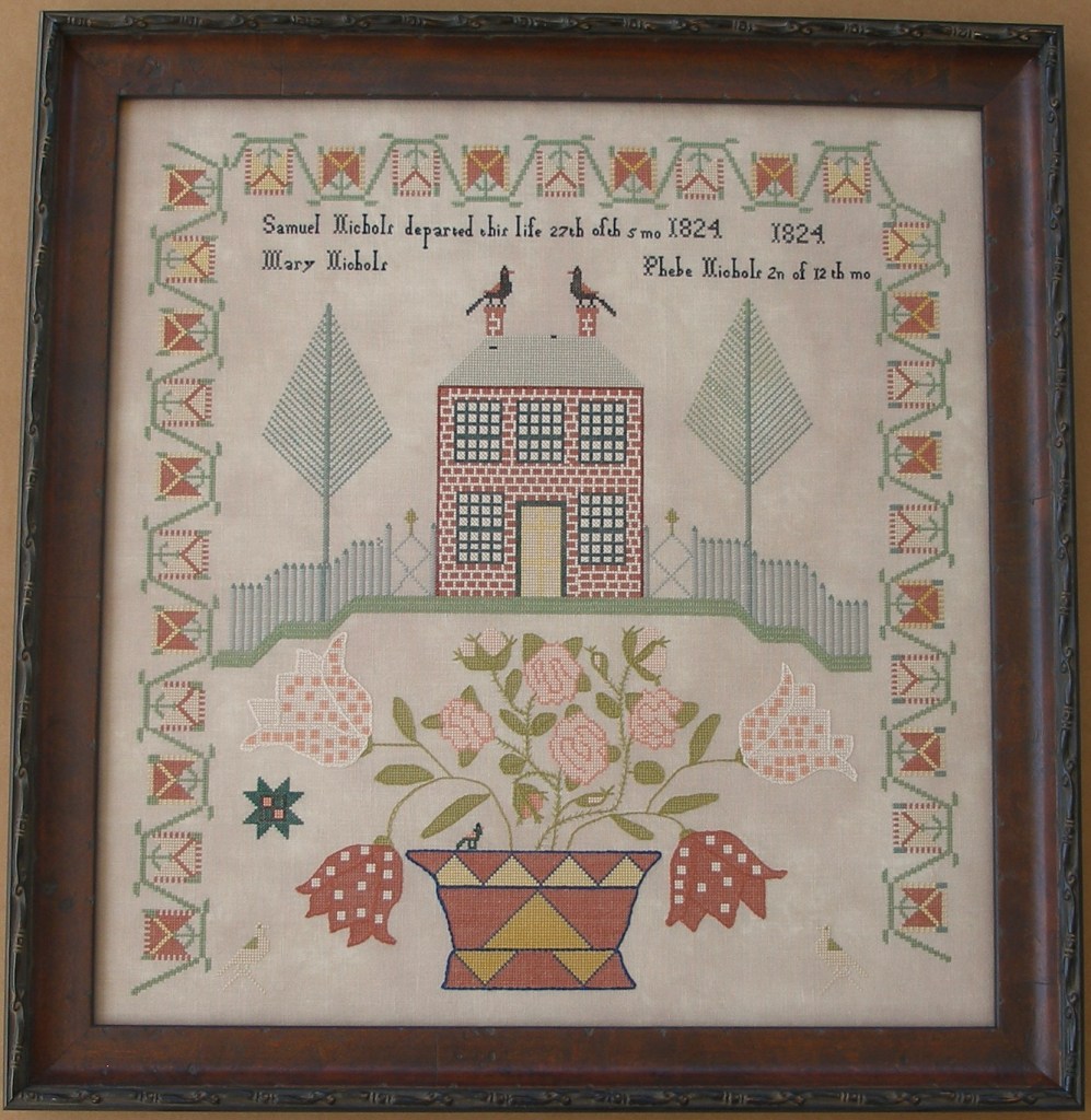Quaker Virginia woman stitch sampler