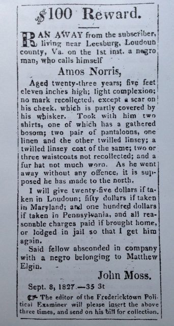 Souther newspaper $100 Reward slave ad