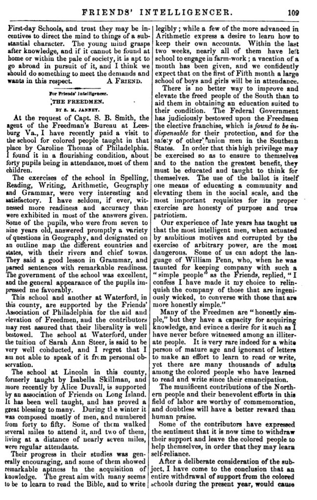 old text from 19th century quaker newspaper