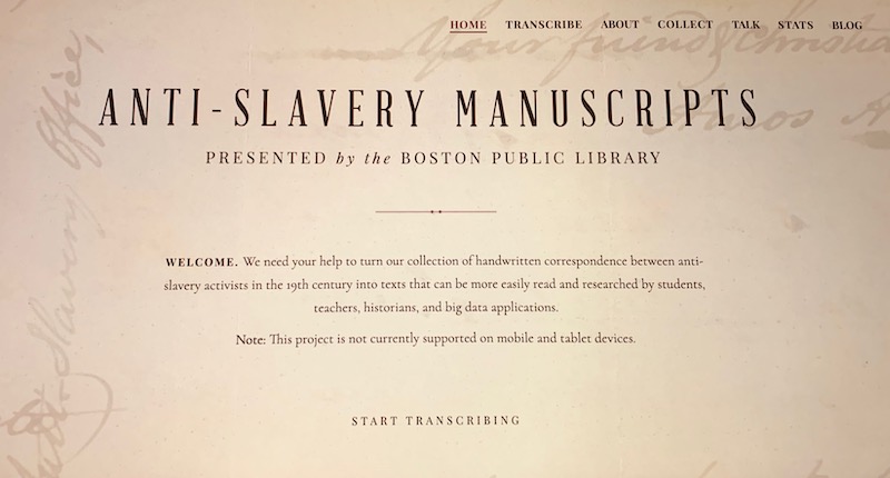 online transcriptions of abolitionist writings from the 19th century